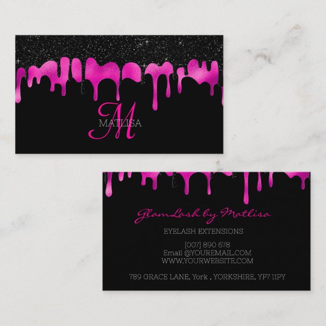 Girly Modern Dripping Monogram Glitzer Salon Visitenkarte (Vorne/Hinten)