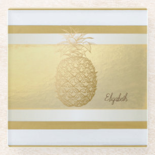 Girly Modern Gold Streifen, Gold Ananas Glasuntersetzer