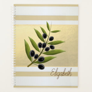 Girly Modern Gold Streifen, Olivenzweig Planer