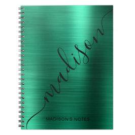 Girly Modern Green Metal Monogram Signature Notizblock