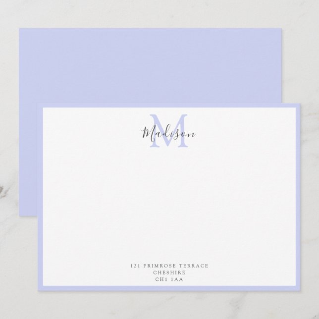 Girly Modern Lavender Handschrift Monogram Note C Mitteilungskarte (Vorne/Hinten)
