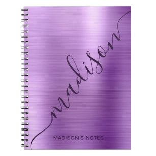 Girly Modern Lila Metal Monogram Signature Notizblock