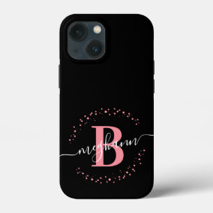 Girly Modern Pink Black Name Script Monogrammed Case-Mate iPhone Hülle