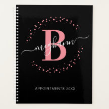 Girly Modern Pink Black Name Script Monogrammed