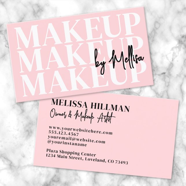 Girly Modern Pink Makeup Artist Visitenkarte (Girly Modern Pink Makeup Artist Business Card)