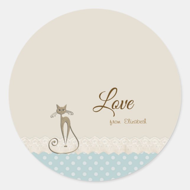 Girly Modern ,Polka Dots,Faux Gold Glittery Cat Runder Aufkleber (Vorderseite)