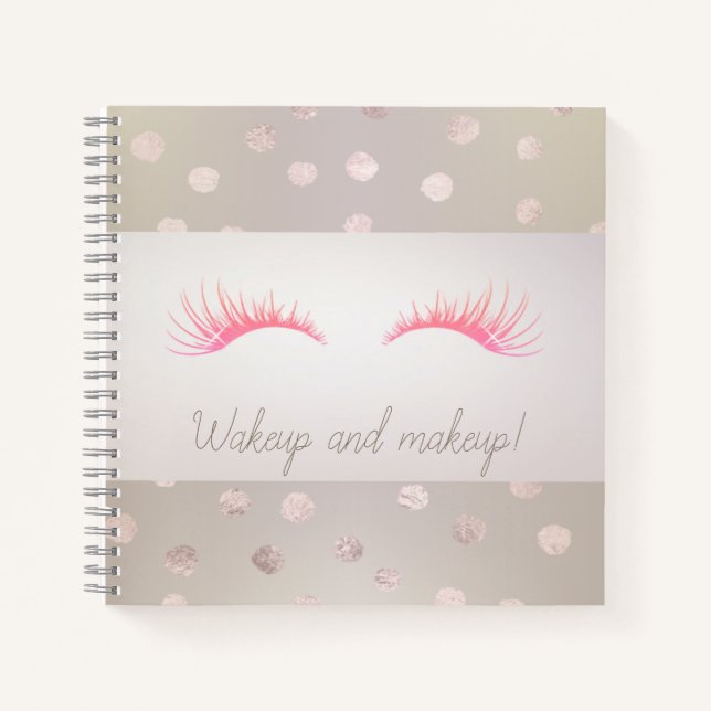 Girly Modern Polka Dots, Imitate Lashes Notizbuch (Vorderseite)