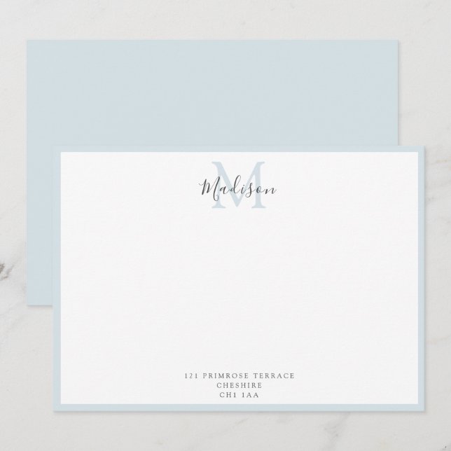 Girly Modern Powder Mit Monogramm Mitteilungskarte (Vorne/Hinten)