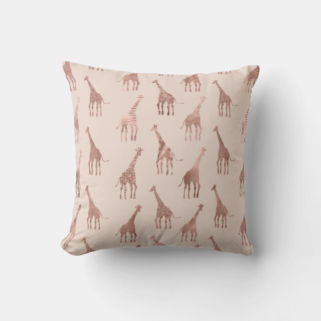 Girly Modern Rose Gold Blush Pink Giraffen Kissen (Vorderseite)