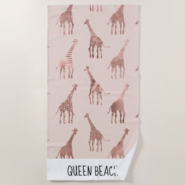 Girly Modern Rose Gold Blush Pink Giraffen Strandtuch (Vorderseite)