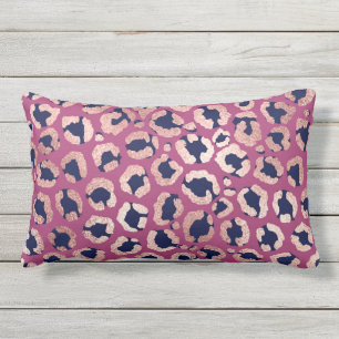 Girly Modern Rose Gold Navy Lila Leopard Print Kissen Für Draußen