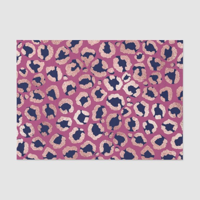 Girly Modern Rose Gold Navy Lila Leopard Print Seidenpapier (Vorderseite)