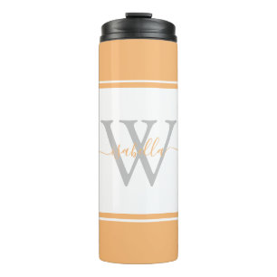 Girly Modern Trendy Monogram Script Peach Thermosbecher