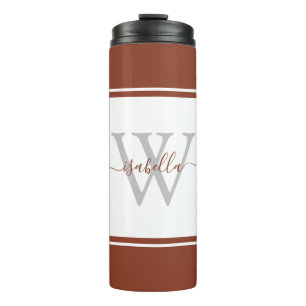 Girly Modern Trendy Monogram Script Rust Thermosbecher