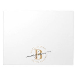 Girly Modern White Gold Name Script Mit Monogramm Notizblock