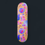 Girly moderne abstrakte Kunst Wasserfarbe Ihr Name Skateboard<br><div class="desc">Colorful purple,  orange,  and pink abstract modern art skateboard with personalized name in casual hand-lettered white typography script.</div>