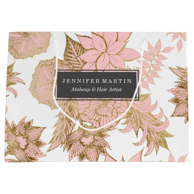Girly moderne erröten das rosa weiße Blumen Gold Große Geschenktüte (Vorderseite)