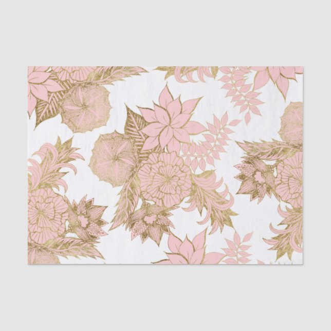 Girly moderne erröten das rosa weiße Blumen Gold Seidenpapier (Vorderseite)