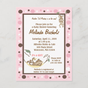 Girly Monkey Business Pink Brown Einladung