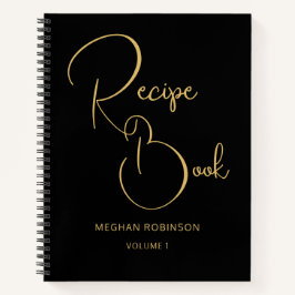 Girly Monogram Black and Gold Cookbook Rezept Notizbuch