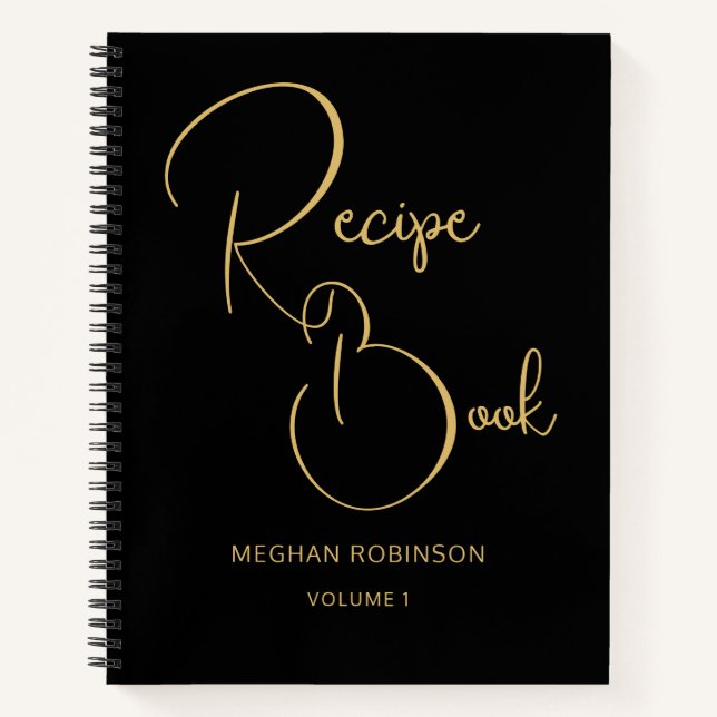 Girly Monogram Black and Gold Cookbook Rezept Notizbuch (Vorderseite)