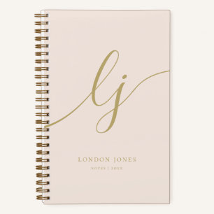 Girly Monogram Calligrafy Initial Blush Pink Gold Notizbuch