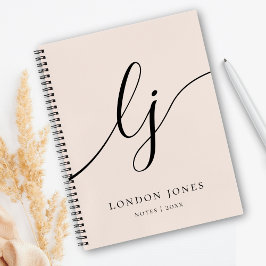 Girly Monogram Calligraphy 2 Initials Blush Pink Notizbuch