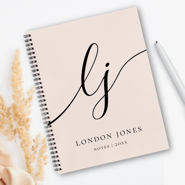 Girly Monogram Calligraphy 2 Initials Blush Pink Notizbuch (Von Creator hochgeladen)