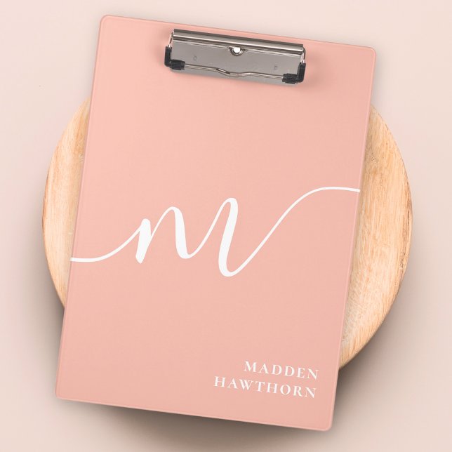Girly Monogram Calligraphy Coral Blush Pink Klemmbrett (Von Creator hochgeladen)