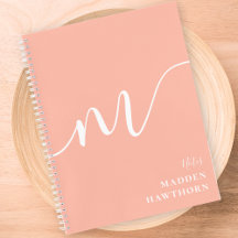Girly Monogram Calligraphy Coral Blush Pink