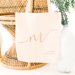 Girly Monogram Calligraphy Coral Blush Pink Tragetasche