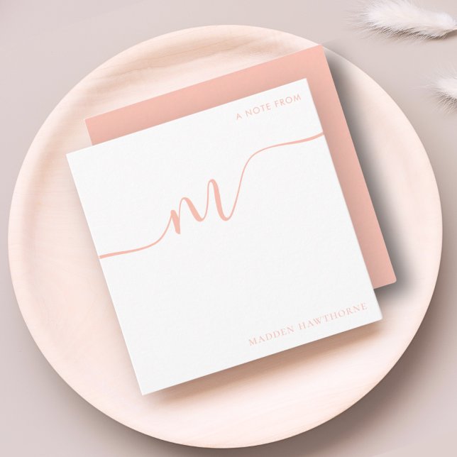 Girly Monogram Calligraphy Coral Pink Stationery Mitteilungskarte (Von Creator hochgeladen)