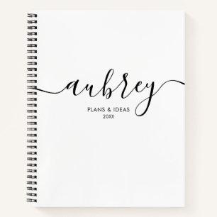 Girly Monogram Calligraphy Elegan White Notizbuch