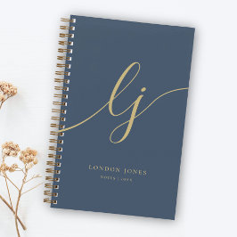 Girly Monogram Calligraphy Initials Navy Gold Notizbuch