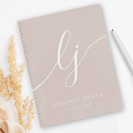Girly Monogram Calligraphy Rose Pink Ivory Initial Notizbuch