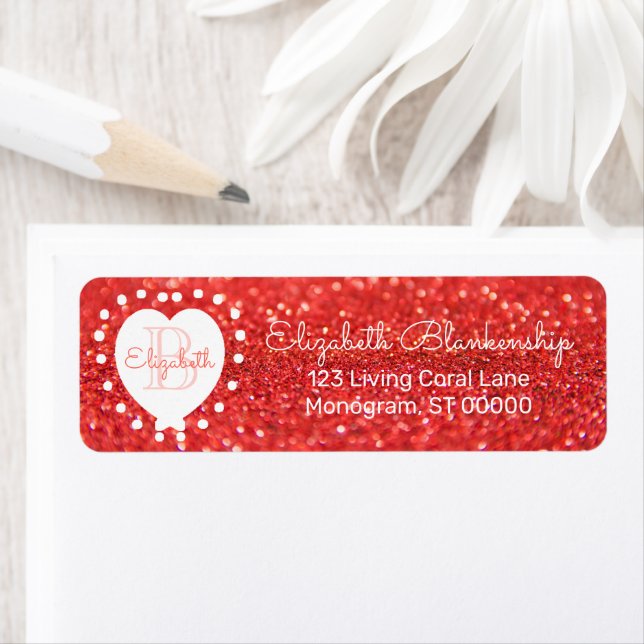 Girly Monogram Coral Glitzer Bokeh Herz (Insitu)