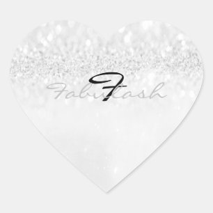 Girly Monogram Funkelnd Glitzer Grau Silberes Herz Herz-Aufkleber