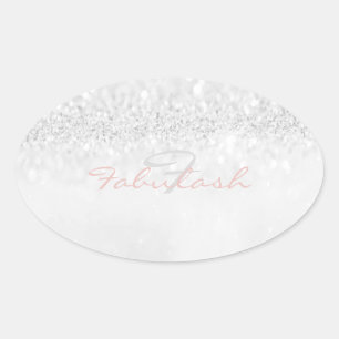 Girly Monogram Funkelnd Glitzer Rosa Graue Bezeich Ovaler Aufkleber