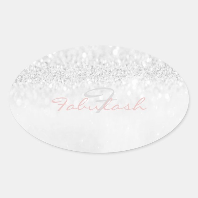 Girly Monogram Funkelnd Glitzer Rosa Graue Bezeich Ovaler Aufkleber (Vorderseite)