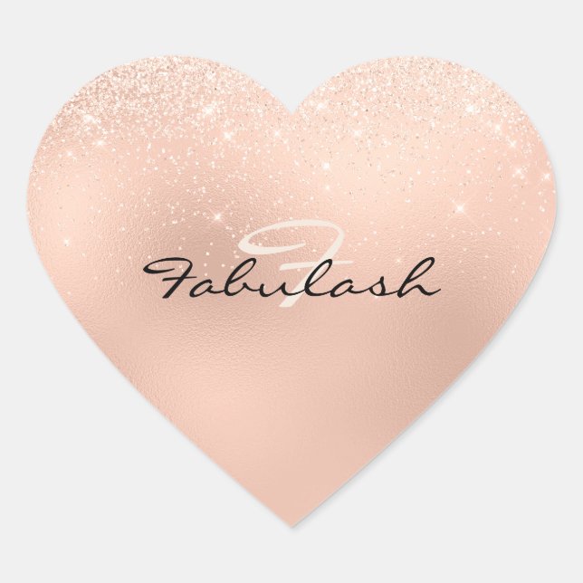 Girly Monogram Heart Glitzer Rose Sweet 16. Herz-Aufkleber (Vorderseite)
