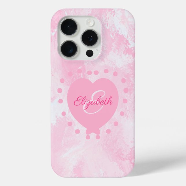 Girly Monogram Individuelle Name Pink Heart Waterc Case-Mate iPhone Hülle (Rückseite)