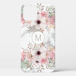 Girly Monogram Marble Watercolor Floral Case Mate