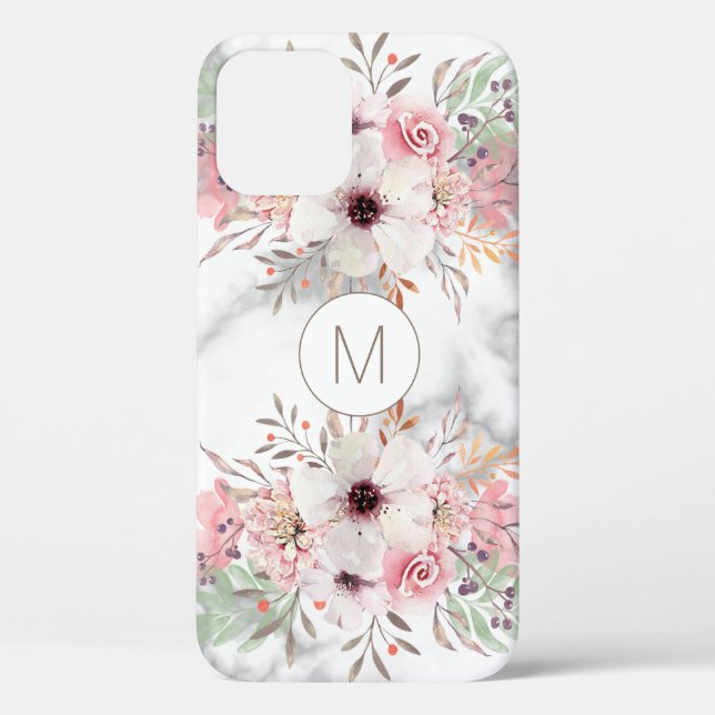 Girly Monogram Marble Watercolor Floral Case Mate (Rückseite)
