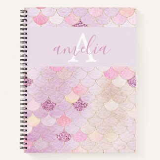 Girly Monogram Mermaid Scales Iridescent Notizbuch