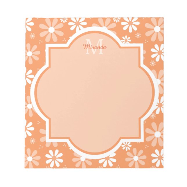 Girly Monogram Niedlich Orange Daisy Blume und Nam Notizblock (Vorderseite)