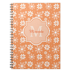 Girly Monogram Niedlich Orange Daisy Blume und Nam Notizblock