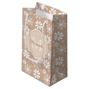 Girly Monogram Niedlich Tan Daisy Blume und Name Kleine Geschenktüte