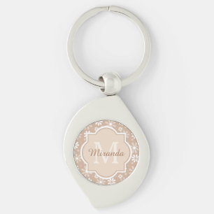 Girly Monogram Niedlich Tan Daisy Blume und Name Schlüsselanhänger