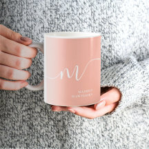 Girly Monogram Script Calligraphy Coral Blush Pink