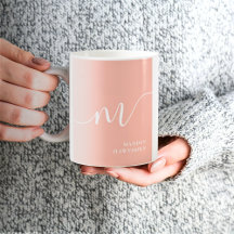 Girly Monogram Script Calligraphy Coral Blush Pink